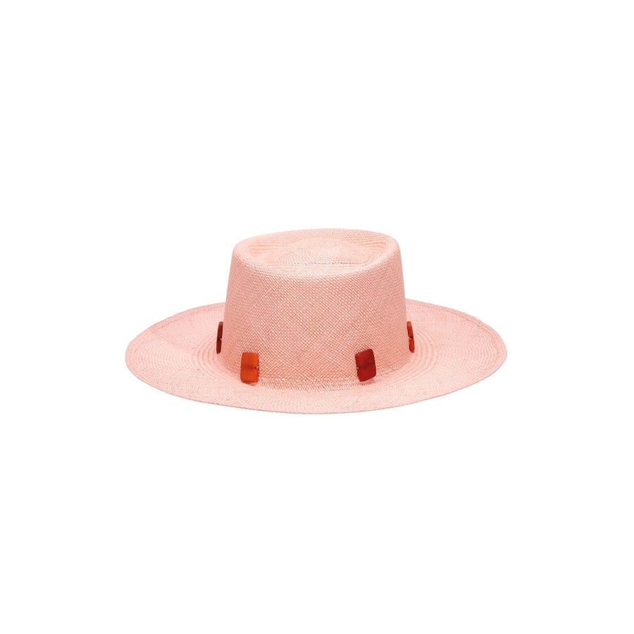 artesano Tempe - Pink Tagua Beads Straw Panama Hat | Artesano Light Pink Best