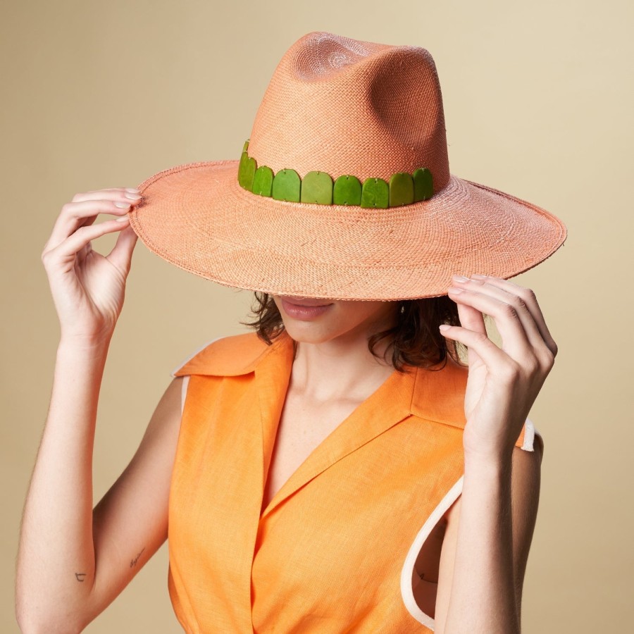 artesano Yubari - Wide Brim Straw Hat Tagua Beads | Artesano Coral Clearance