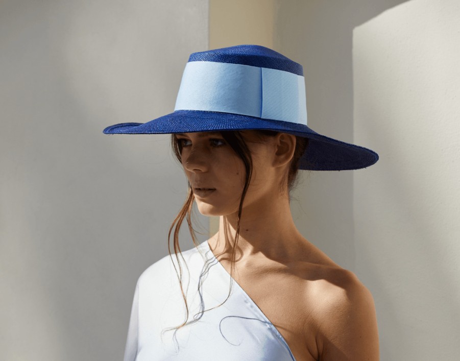 artesano Nassau - Panama Straw Boater Hat - Sale | Artesano Electric Blue Online