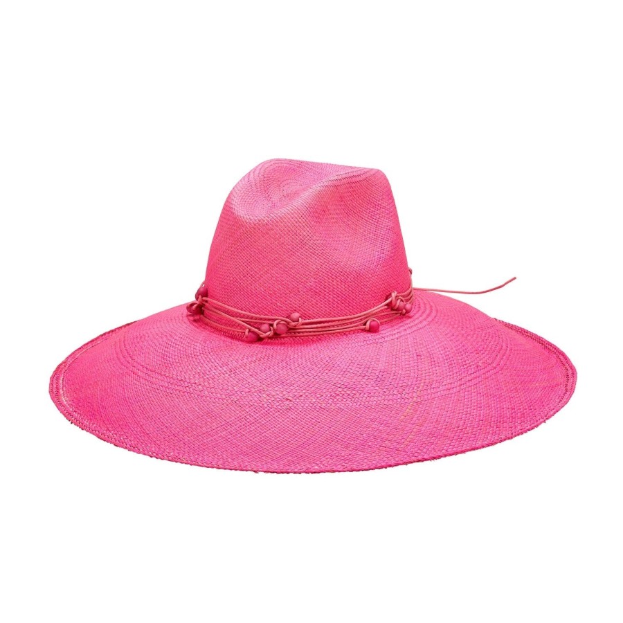 artesano Parana - Extra Wide Brim Tagua Beads Straw Panama Hat | Artesano Hot Pink Wholesale