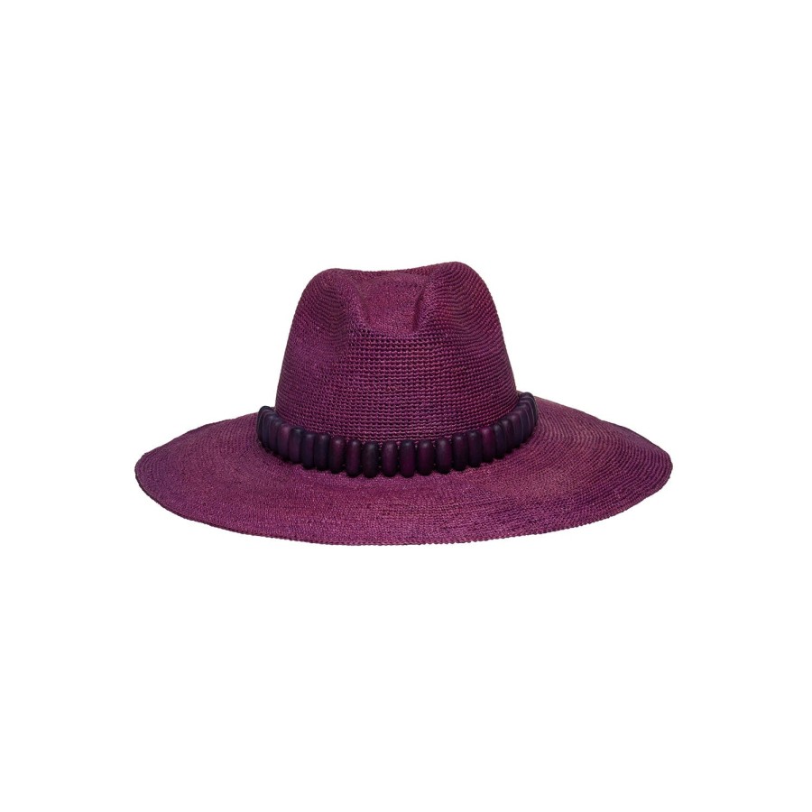 artesano Kushi - Wide Brim Tagua Bead Packable Panama Hat | Artesano Dark Orchid Wholesale