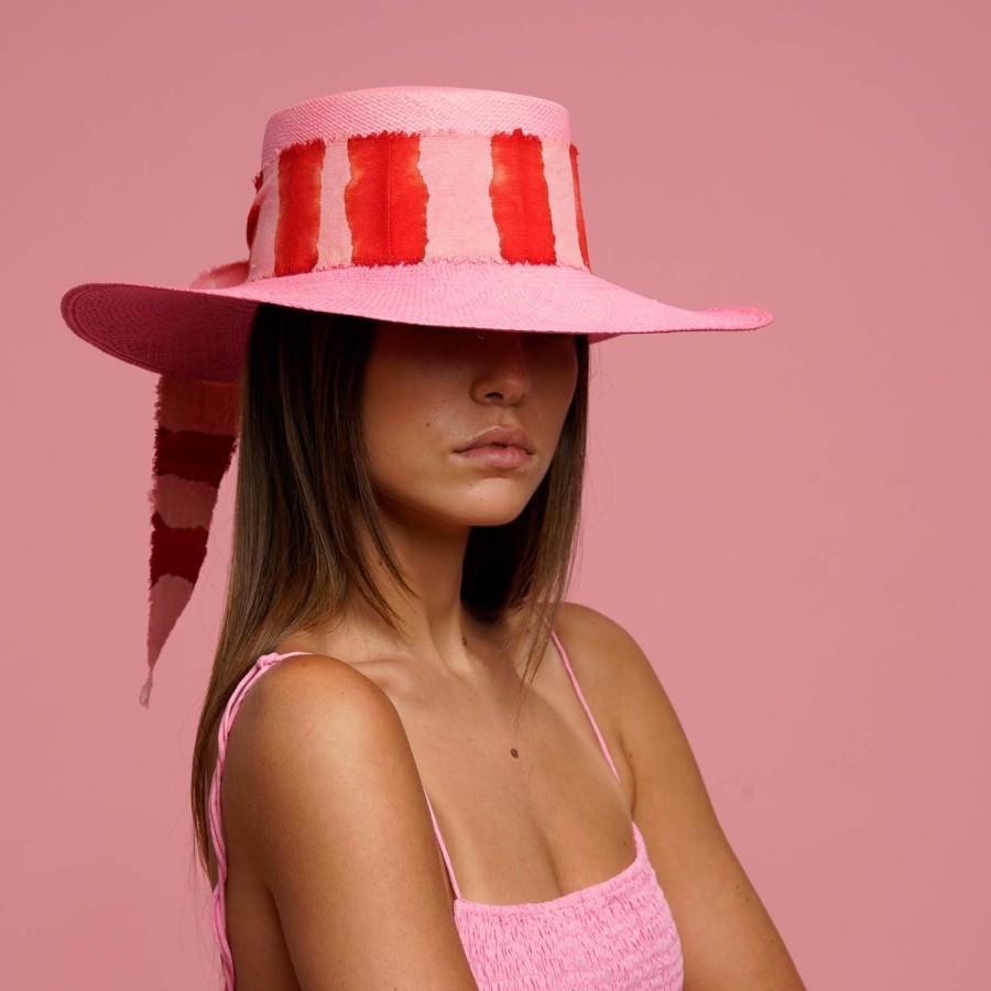 artesano Sendai - Wide Brim Panama Straw Hand Dyed Hat | Artesano Pale Magenta Wholesale