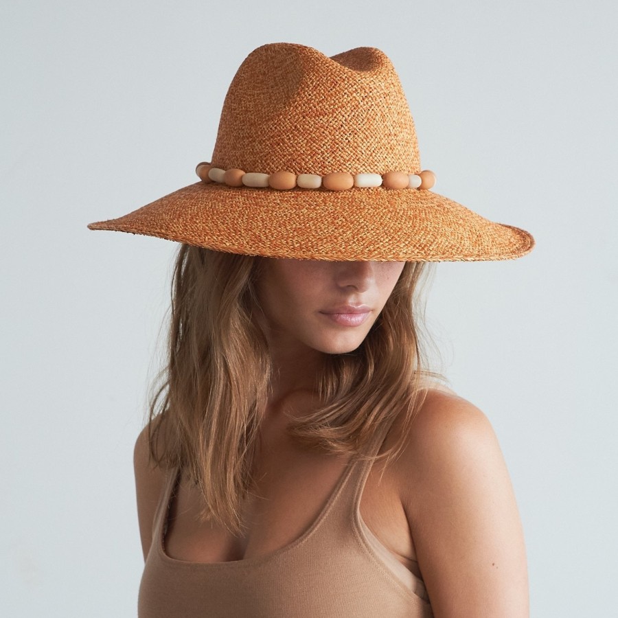 artesano Ambato - Tagua Bead Panama Straw Hat | Artesano Cinnamon/Black Hot