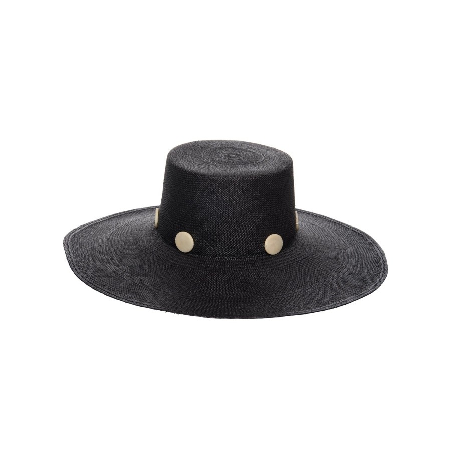 artesano Aries - Wide Brim Straw Hat Tagua Beads | Artesano Black Online