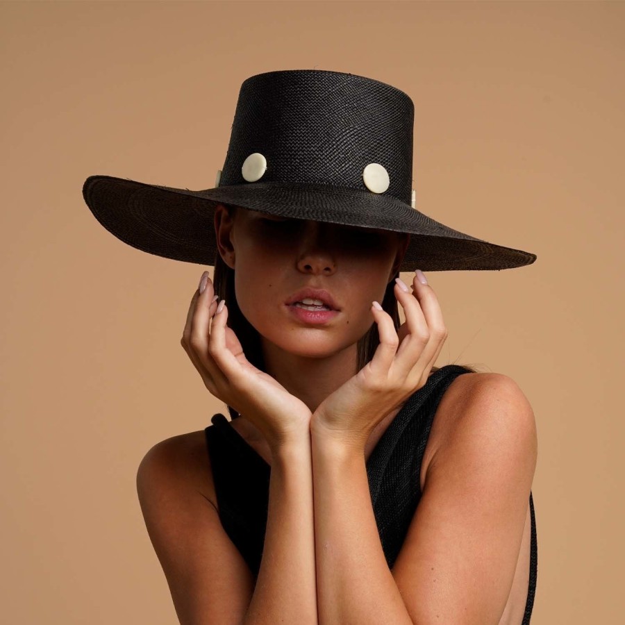 artesano Aries - Wide Brim Straw Hat Tagua Beads | Artesano Black Online