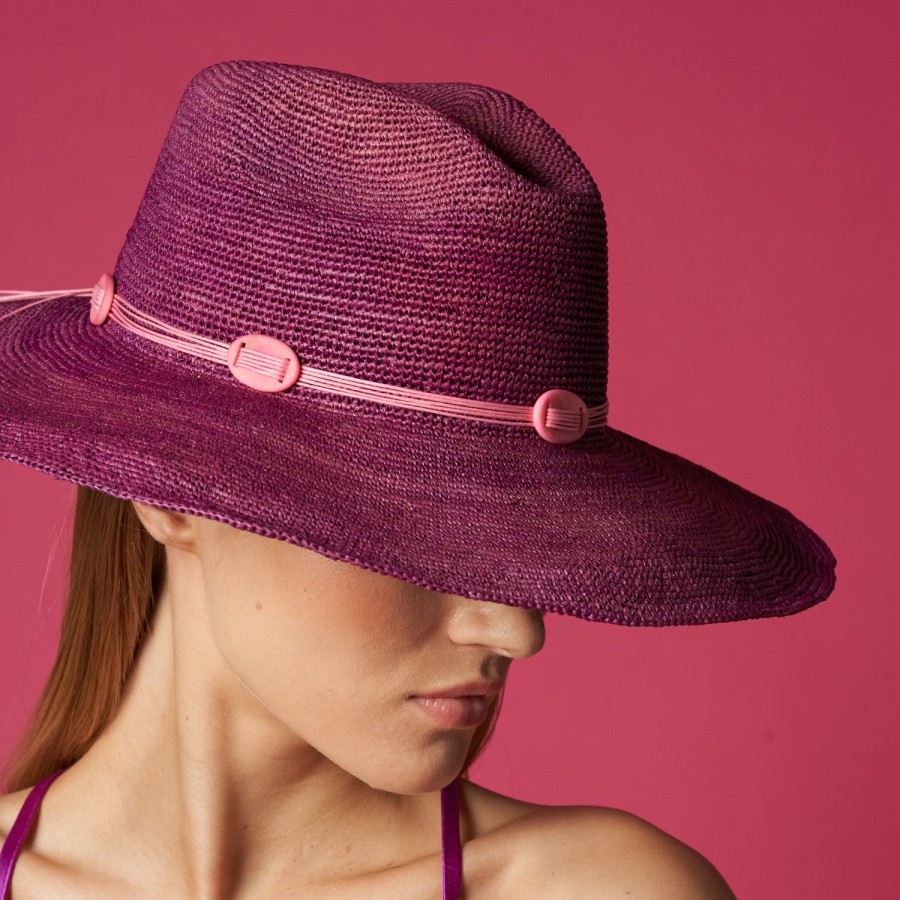 artesano Munana - Wide Brim Tagua Bead Packable Panama Hat | Artesano Dark Orchid Best