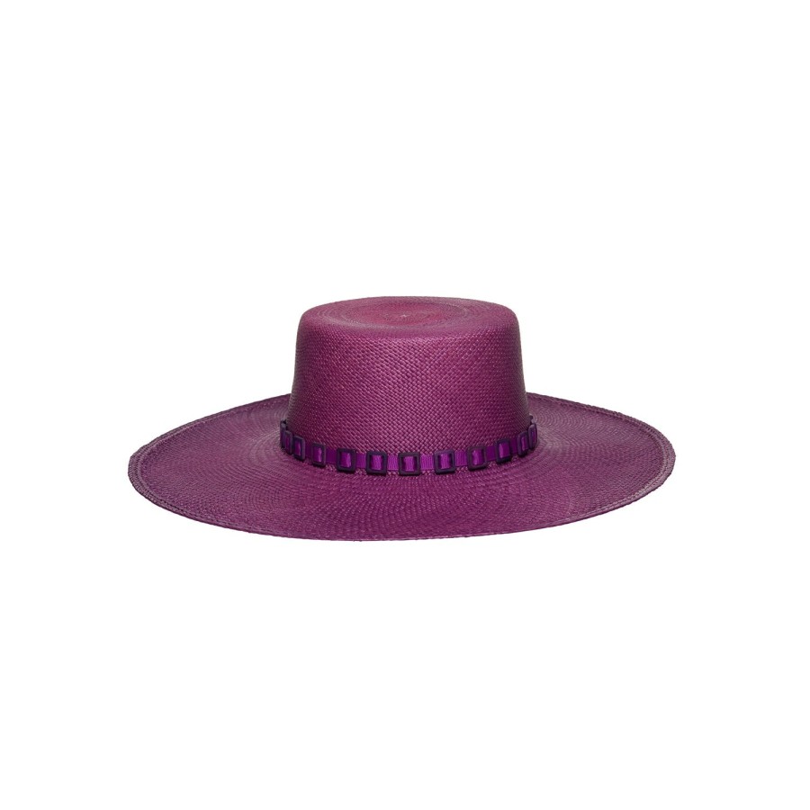 artesano Pani - Wide Brim Tagua Bead Panama Hat | Artesano Dark Orchid Clearance