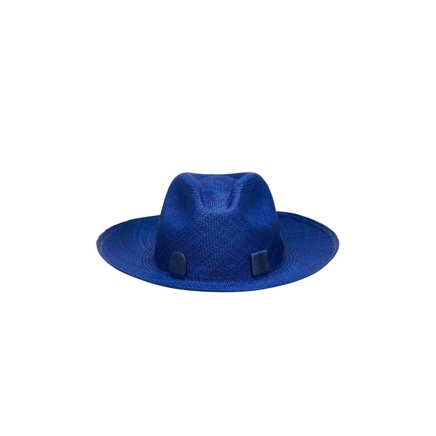 artesano Phoenix - Blue Tagua Beads Straw Panama Hat | Artesano Electric Blue Online