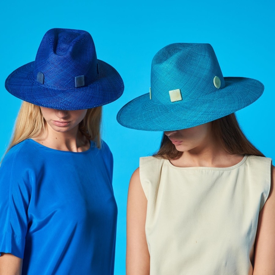 artesano Phoenix - Blue Tagua Beads Straw Panama Hat | Artesano Electric Blue Online