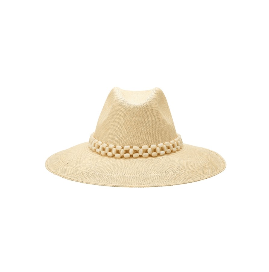 artesano Peoni - Wide Brim Panama Tagua Bead Straw Hat | Artesano Natural Hot