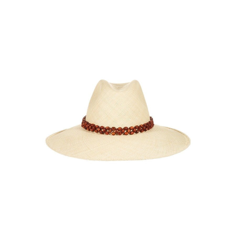 artesano Peoni - Wide Brim Panama Tagua Bead Straw Hat | Artesano Online