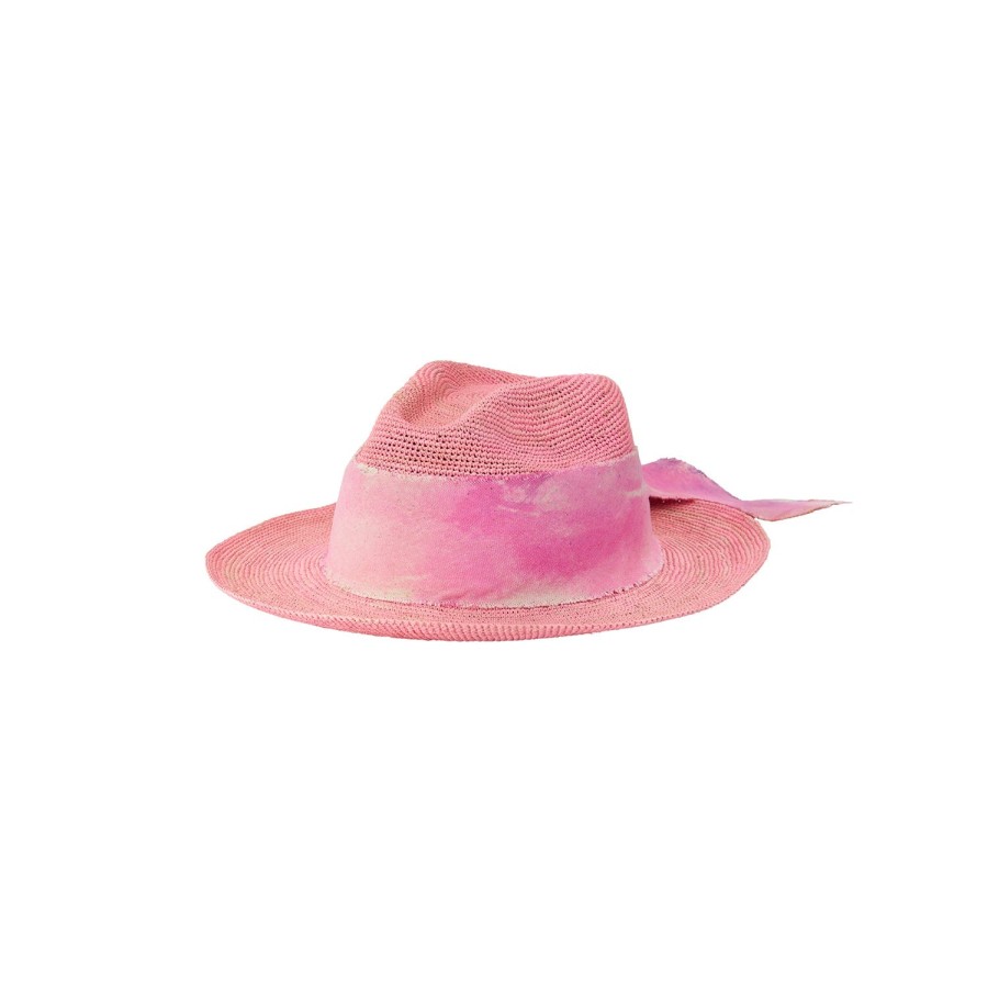 artesano Tika - Tie Dye Custom Initials Panama Straw Hat | Artesano Candy Pink Online