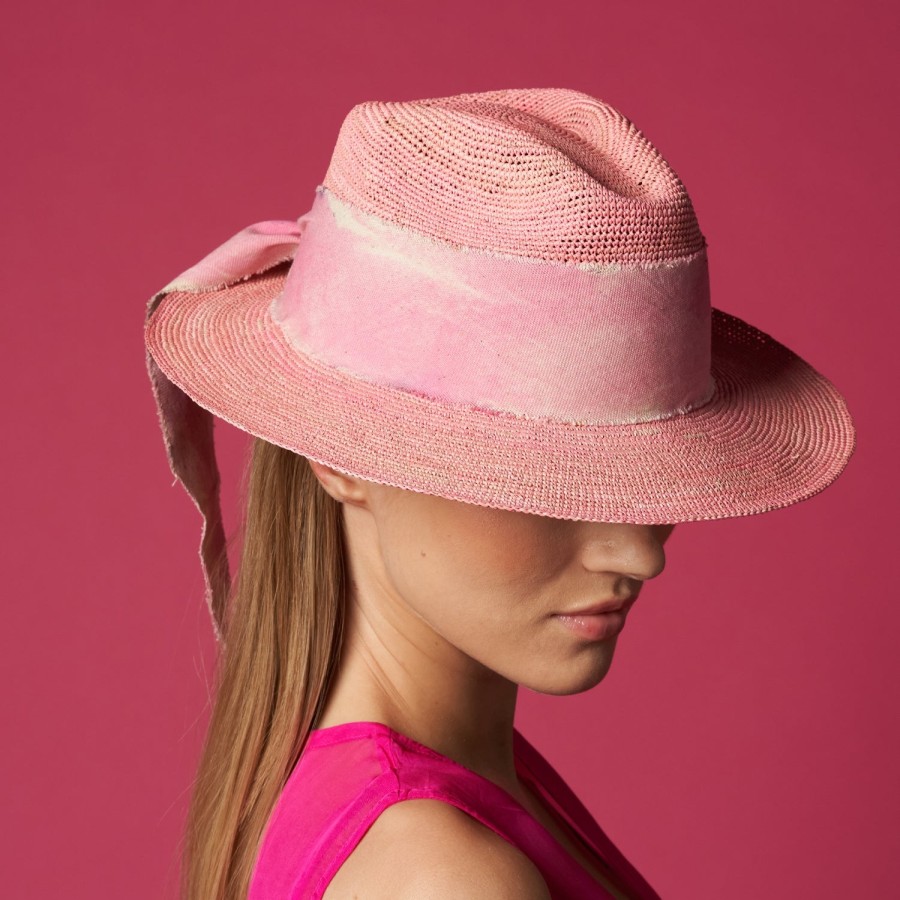 artesano Tika - Tie Dye Custom Initials Panama Straw Hat | Artesano Candy Pink Online