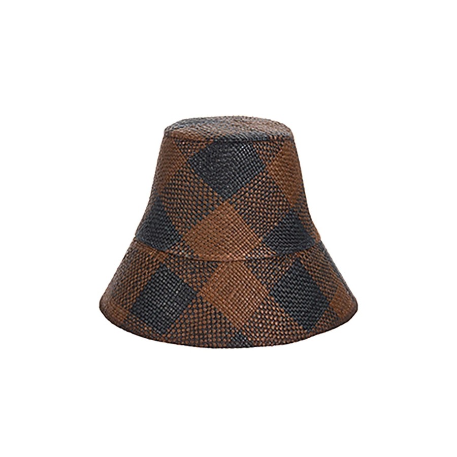 artesano Cebu - Gingham Panama Straw Hat | Artesano Black/Brown Wholesale