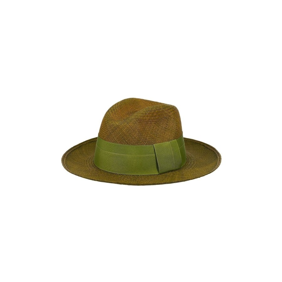 artesano Cannes - Panama Fedora Straw Pink Hat - Sale | Artesano Olive New